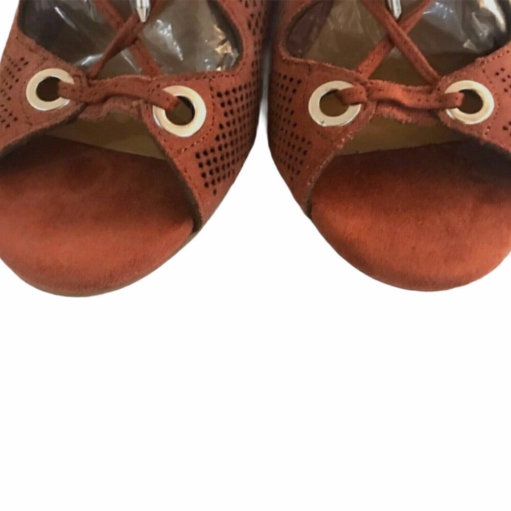 DOLCE VITA Laras Perforated Suede Lace Up Wedge Sandals - Picture 5 of 7